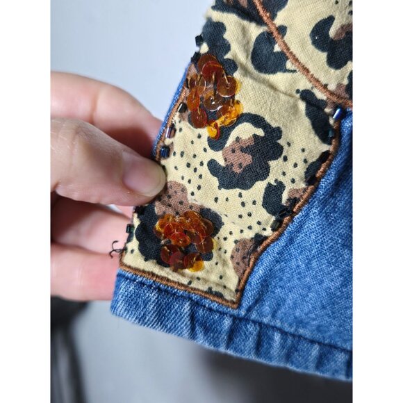 Carolina Colours Womens Elephant Palm Tree Beaded Denim Vest Size Large Safari - Picture 6 of 12